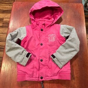 Burton Pink and Gray Kids Hooded Puffer Jacket
